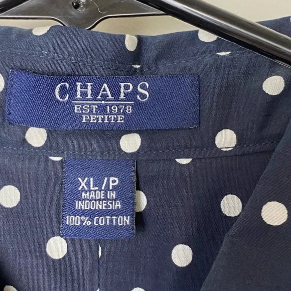 Chaps Blue and White Tie Front Blouse with Mandarin Collar - Picture 2 of 6